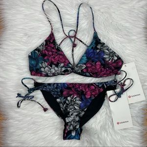 lululemon athletica Floral Print Bikini Set in Black, Pink, Blue, Silver